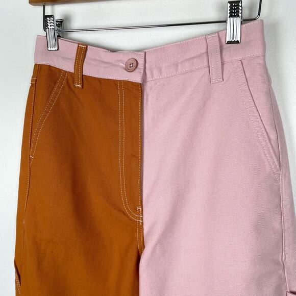 Topshop Jeans Womens 4 Pink Orange Carpenter Straight Leg High Rise Skater Prep - Picture 3 of 9